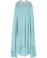 Голубое шелковое вечернее платье с украшением от Elie Saab