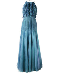 Голубое шелковое платье-макси от Maria Lucia Hohan