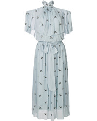 Голубое шелковое платье-миди со звездами от Temperley London