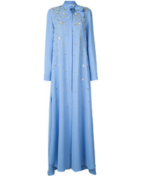 Голубое шелковое платье с вышивкой