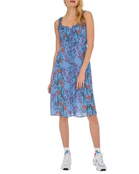 Голубое шифоновое платье-миди с цветочным принтом