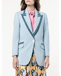 Женский голубой бархатный пиджак от Gucci