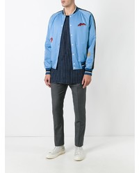 Мужской голубой бомбер с вышивкой от Lanvin