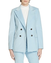 Голубой вельветовый двубортный пиджак