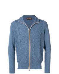 Голубой вязаный свитер на молнии