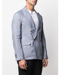 Мужской голубой двубортный пиджак в вертикальную полоску от Giorgio Armani