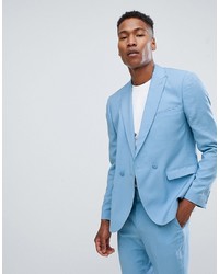 Мужской голубой двубортный пиджак от ASOS DESIGN