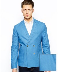 Мужской голубой двубортный пиджак от Asos