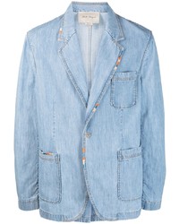 Мужской голубой джинсовый пиджак с вышивкой от Nick Fouquet