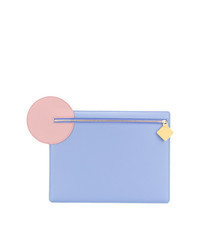 Голубой кожаный клатч с геометрическим рисунком