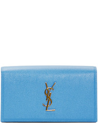 Голубой кожаный клатч от Saint Laurent