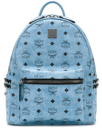 Женский голубой кожаный рюкзак с украшением от MCM