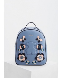 Женский голубой кожаный рюкзак с украшением от Tous