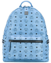 Женский голубой кожаный рюкзак с шипами от MCM