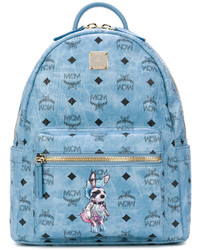 Женский голубой кожаный рюкзак от MCM