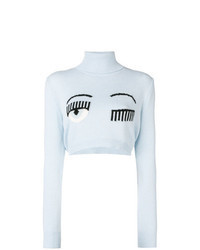 Голубой короткий свитер с принтом