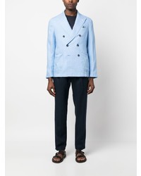 Мужской голубой льняной двубортный пиджак от Manuel Ritz