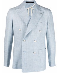 Мужской голубой льняной двубортный пиджак от Tagliatore