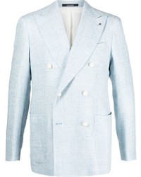 Мужской голубой льняной двубортный пиджак от Tagliatore