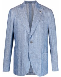Мужской голубой льняной пиджак в вертикальную полоску от Lardini