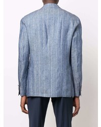 Мужской голубой льняной пиджак в вертикальную полоску от Lardini
