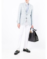 Мужской голубой льняной пиджак в клетку от Kiton