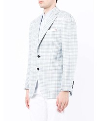 Мужской голубой льняной пиджак в клетку от Kiton