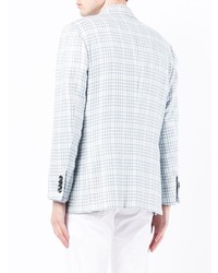 Мужской голубой льняной пиджак в клетку от Kiton