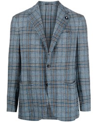 Мужской голубой льняной пиджак в шотландскую клетку от Lardini