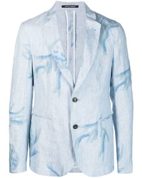 Мужской голубой льняной пиджак с принтом от Emporio Armani