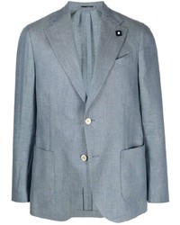 Голубой льняной пиджак с узором зигзаг
