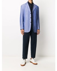 Мужской голубой льняной пиджак от Kiton