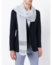 Мужской голубой льняной шарф в вертикальную полоску от Fay