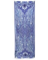 Голубой льняной шарф с принтом