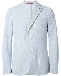 Мужской голубой пиджак в вертикальную полоску от Fay