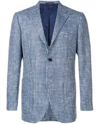 Мужской голубой пиджак с узором "гусиные лапки" от Kiton