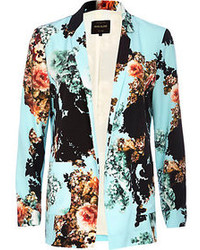 Голубой пиджак с цветочным принтом