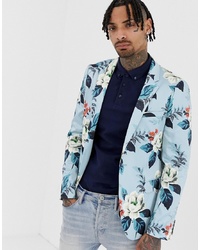 Мужской голубой пиджак с цветочным принтом от ASOS DESIGN