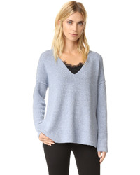 Женский голубой свитер с v-образным вырезом от 360 Sweater