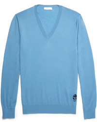Мужской голубой свитер с v-образным вырезом от Alexander McQueen