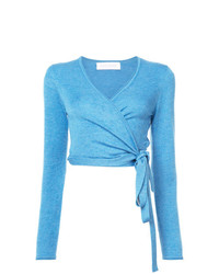 Женский голубой свитер с v-образным вырезом от Marina Moscone