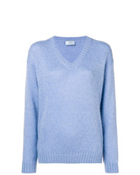 Женский голубой свитер с v-образным вырезом от Prada