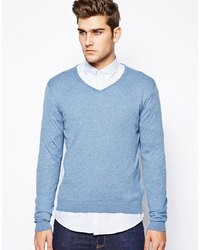 Мужской голубой свитер с v-образным вырезом от Selected