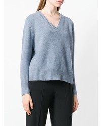 Женский голубой свитер с v-образным вырезом от Zanone