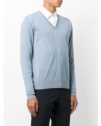 Мужской голубой свитер с v-образным вырезом от Prada