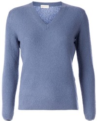 Женский голубой свитер с v-образным вырезом