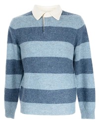 Мужской голубой свитер с воротником поло в горизонтальную полоску от Polo Ralph Lauren