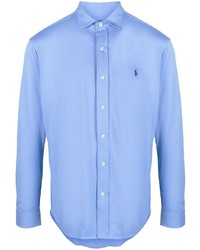 Мужской голубой свитер с воротником поло с вышивкой от Polo Ralph Lauren