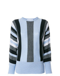 Голубой свитер с круглым вырезом в вертикальную полоску