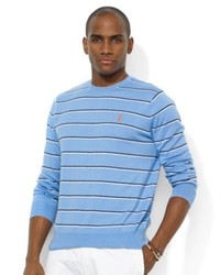 Голубой свитер с круглым вырезом в горизонтальную полоску